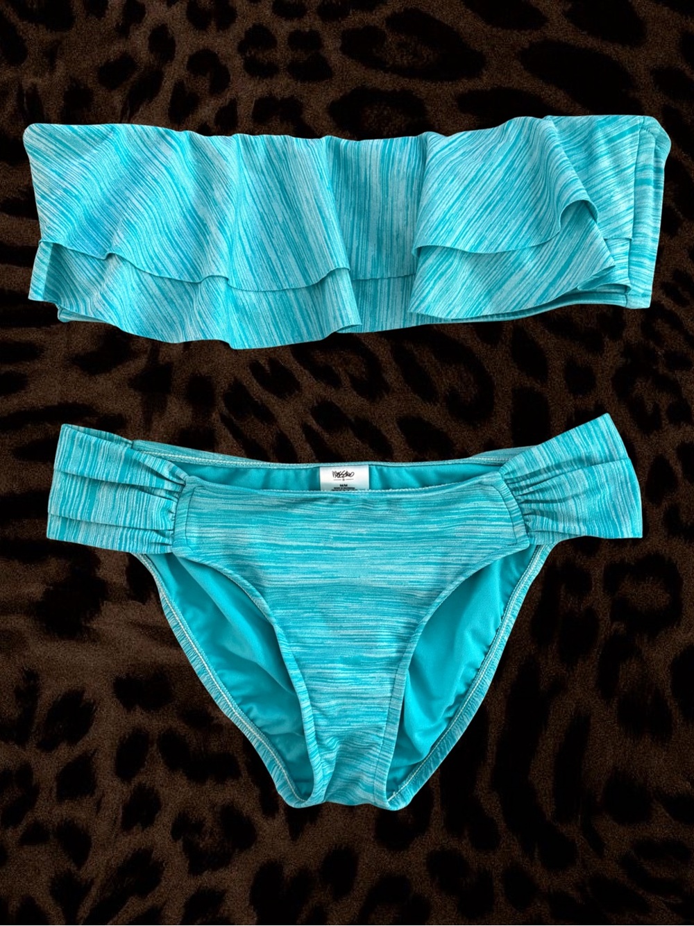 Y2K Mossimo Ruffle Bandeau Aqua Blue Bikini Set